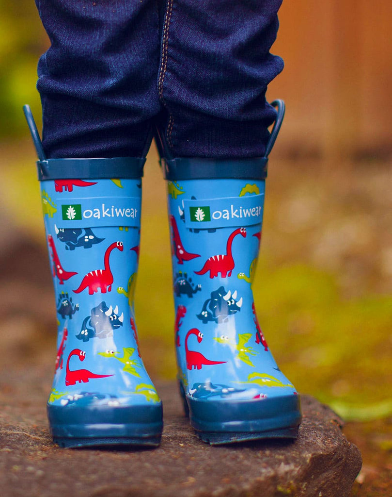 CHILDREN’S RUBBER RAIN BOOTS, BLUE DINOSAURS