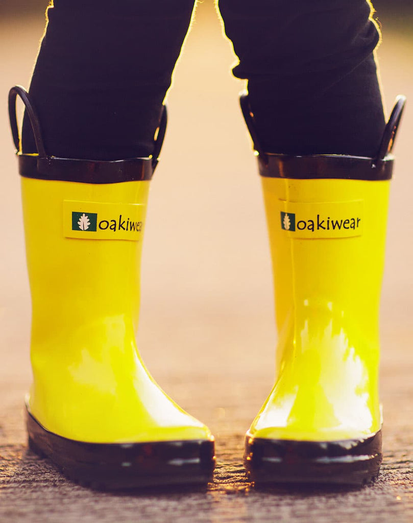 CHILDREN’S RUBBER RAIN BOOTS, YELLOW & BLACK