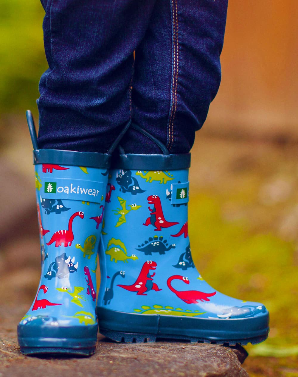 CHILDREN’S RUBBER RAIN BOOTS, BLUE DINOSAURS