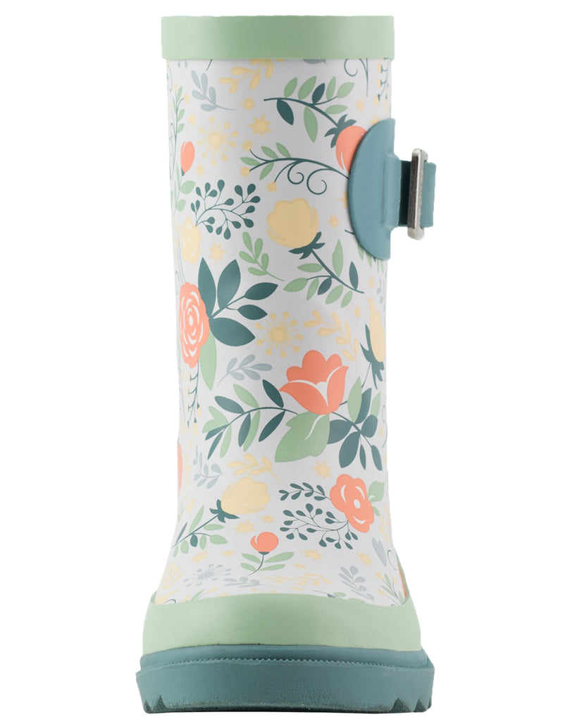 KID’S BUCKLE RUBBER RAIN BOOTS CORAL ROSES