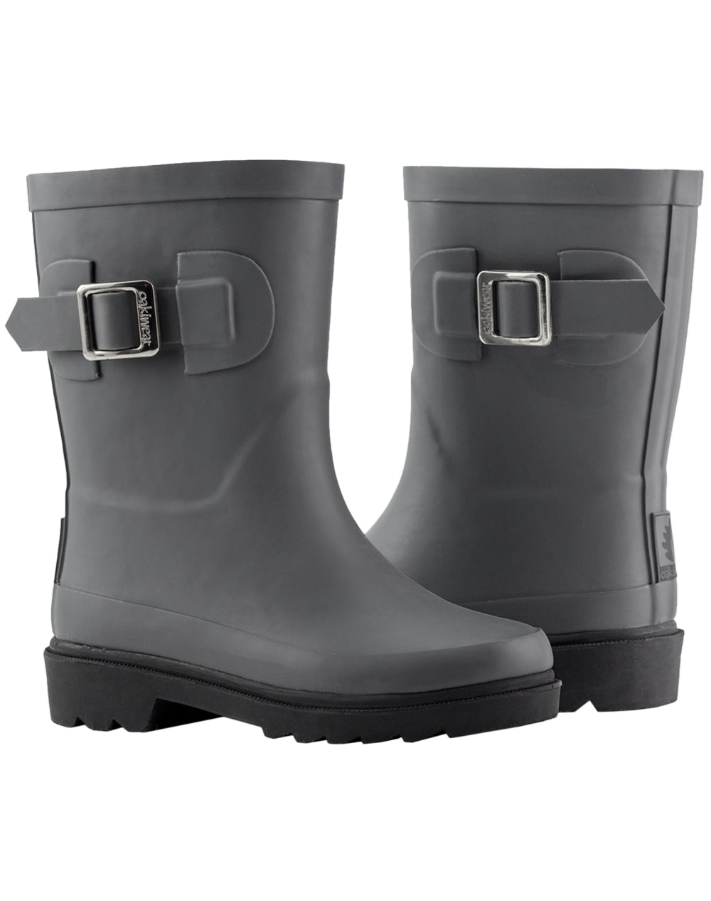 KID’S BUCKLE RUBBER RAIN BOOTS DARK GRAY & BLACK
