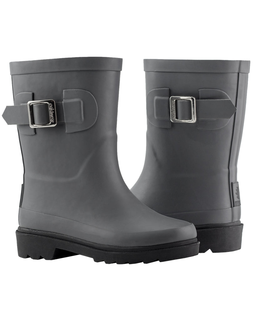 KID’S BUCKLE RUBBER RAIN BOOTS DARK GRAY & BLACK