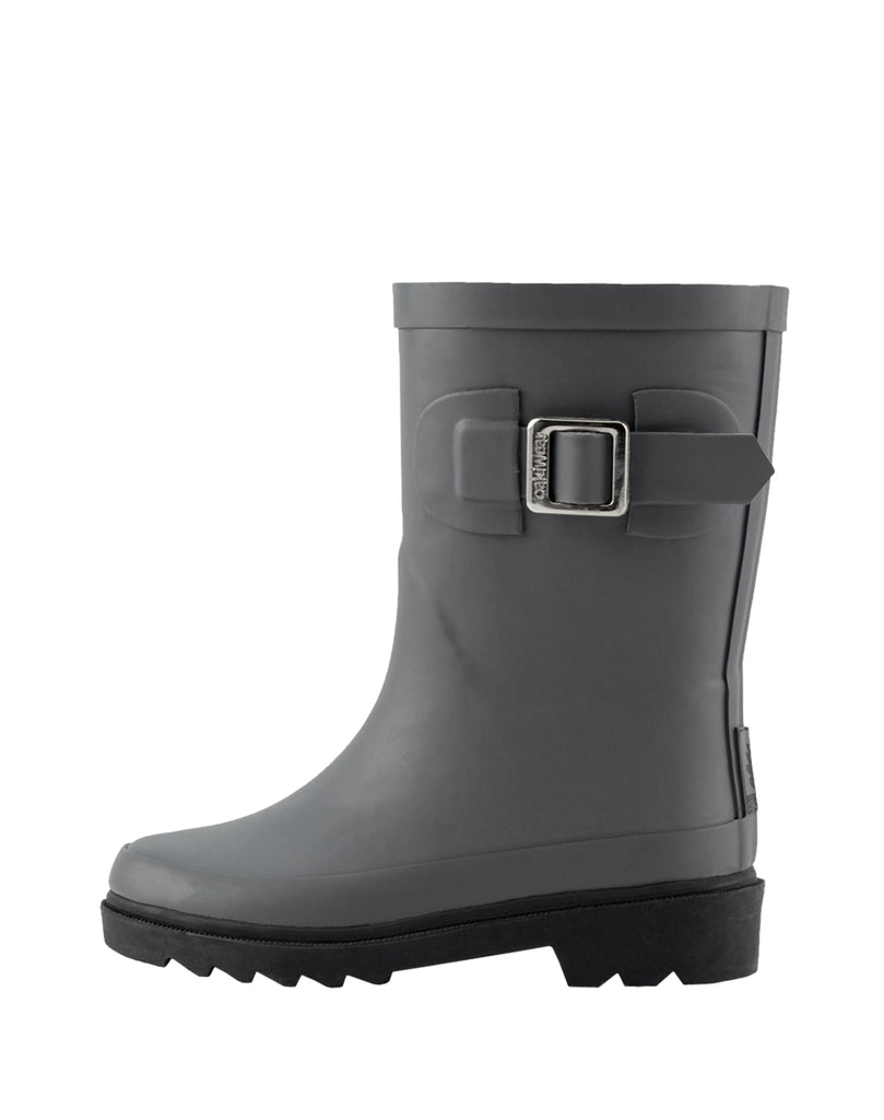 KID’S BUCKLE RUBBER RAIN BOOTS DARK GRAY & BLACK