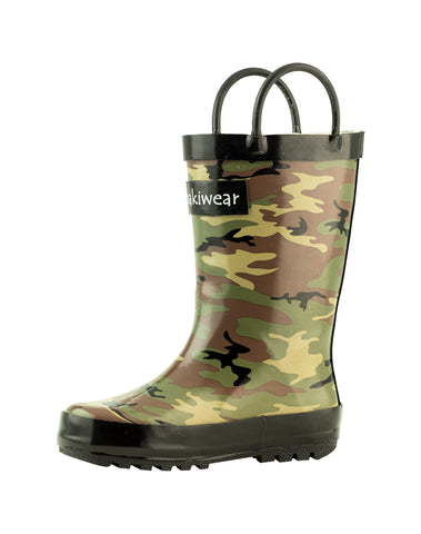 CHILDREN’S RUBBER RAIN BOOTS, ARMY CAMO