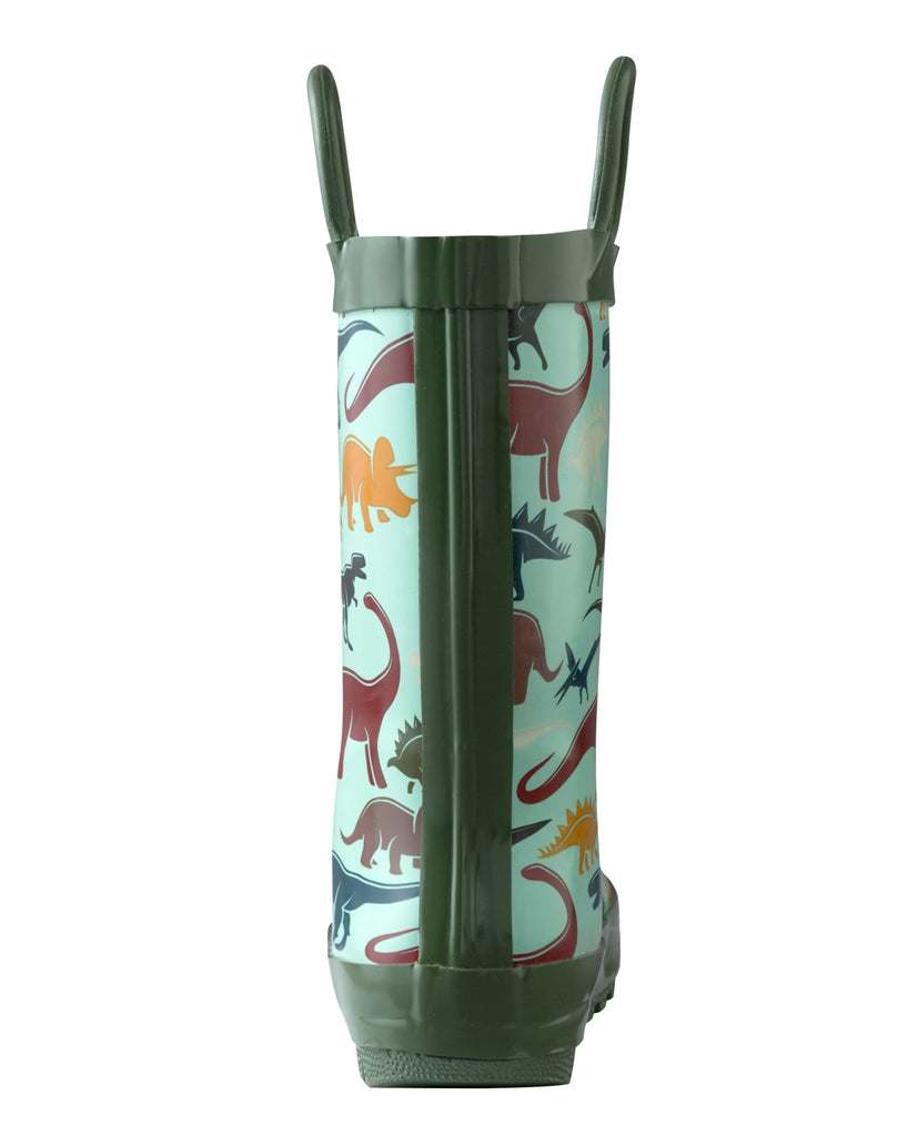 CHILDREN’S RUBBER RAIN BOOTS, EARTHY DINOSAURS