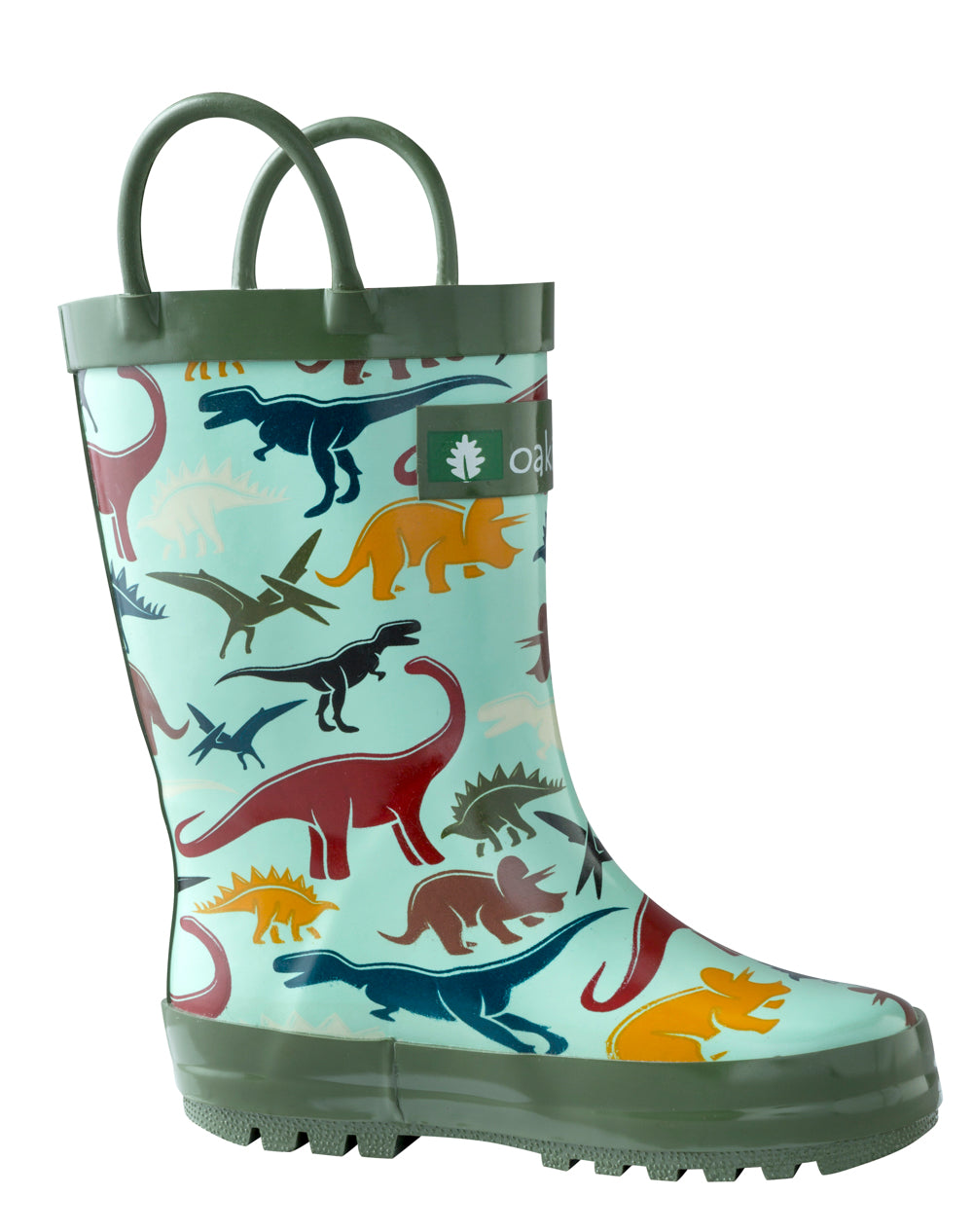 CHILDREN’S RUBBER RAIN BOOTS, EARTHY DINOSAURS