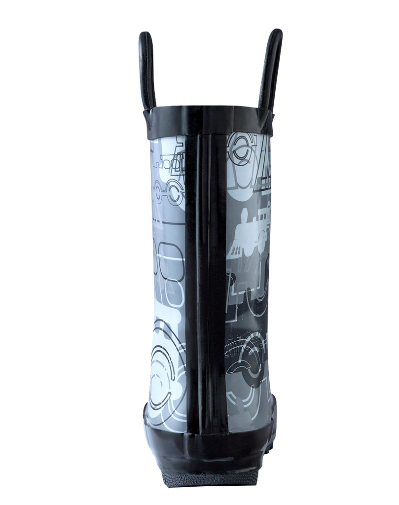 CHILDREN’S RUBBER RAIN BOOTS, TRAINS