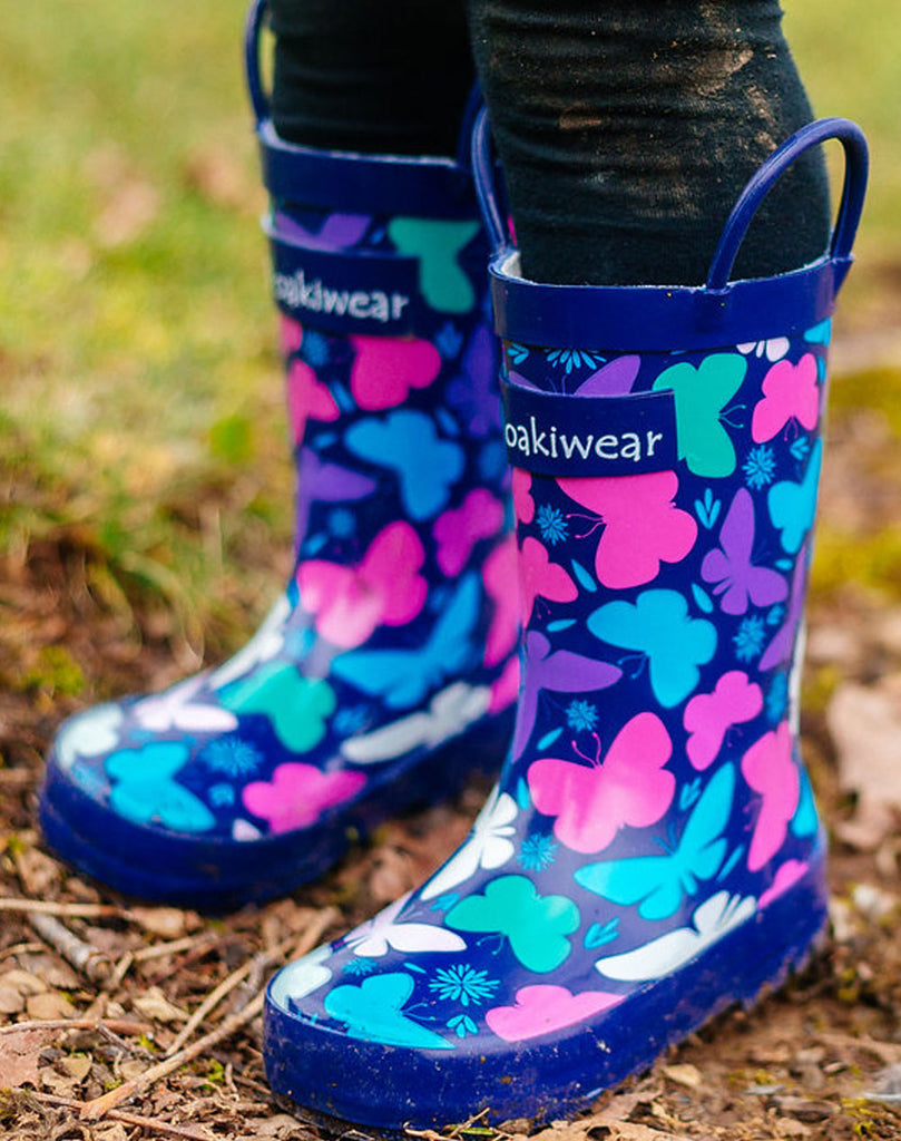 CHILDREN’S RUBBER RAIN BOOTS, BRIGHT BUTTERFLIES