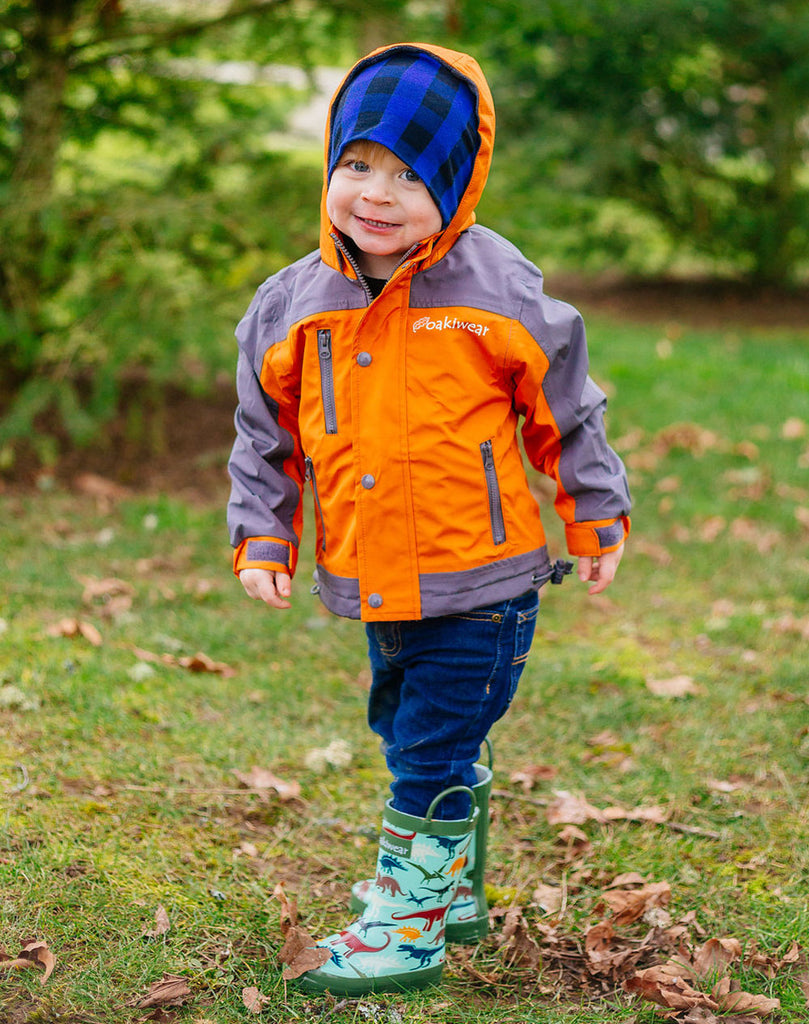 CHILDREN’S RUBBER RAIN BOOTS, EARTHY DINOSAURS