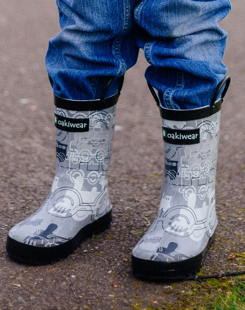 CHILDREN’S RUBBER RAIN BOOTS, TRAINS
