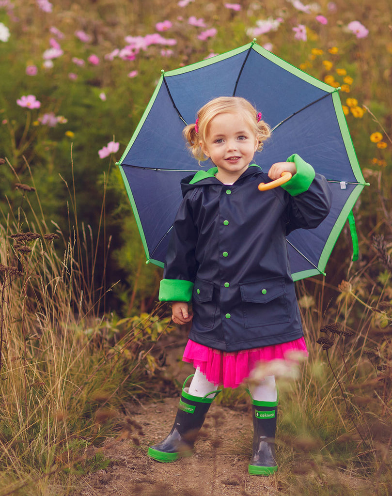 OAKIWEAR KID’S NAVY & GREEN RAIN COAT