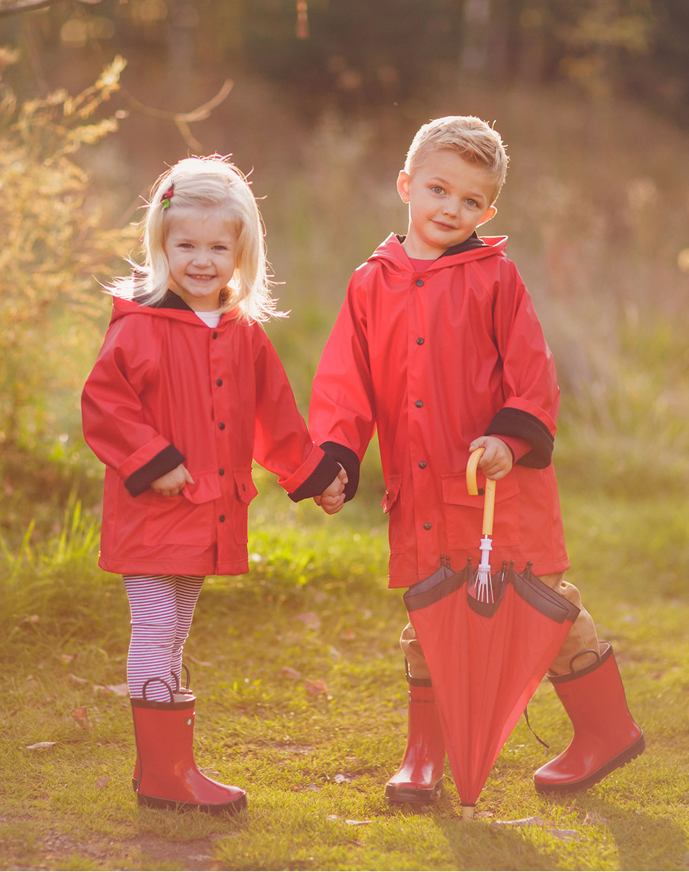 Red and black shop raincoat