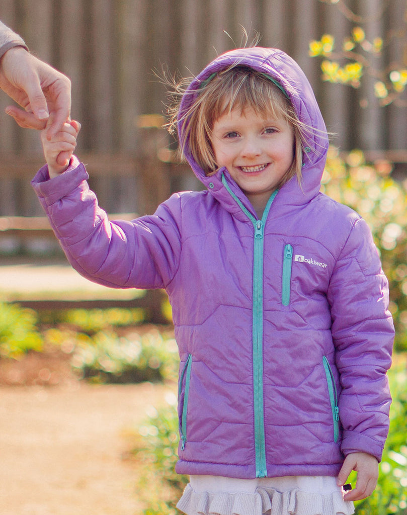 CHILDREN’S WINTER PUFFY JACKET, PURPLETEAL